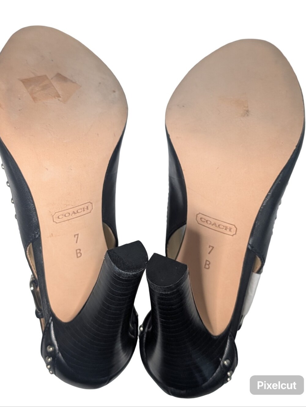 Coach Billie Black Leather Studded Peep-Toe Heels 7 - Picture 7 of 11